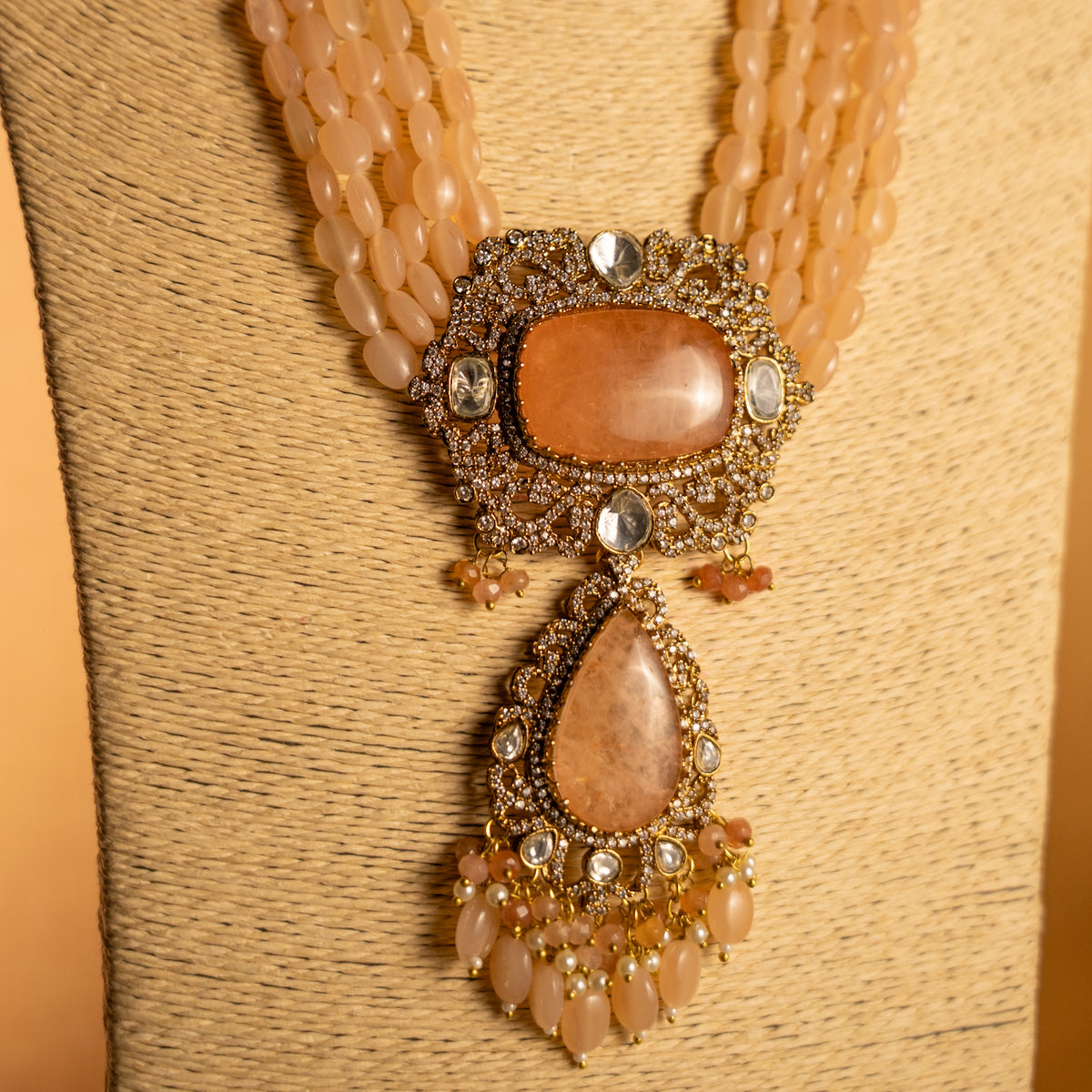 TINIYA BRIDAL PREMIUM DOUBLET STONE POLKI HANDMADE NECKLACE WITH EARRING NL297