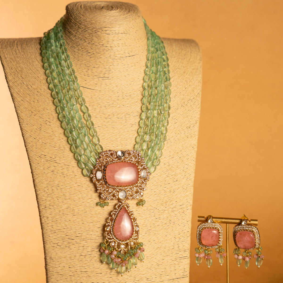 TINIYA BRIDAL PREMIUM DOUBLET STONE POLKI HANDMADE NECKLACE WITH EARRING NL297