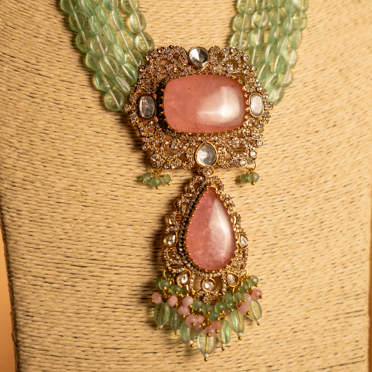 TINIYA BRIDAL PREMIUM DOUBLET STONE POLKI HANDMADE NECKLACE WITH EARRING NL297