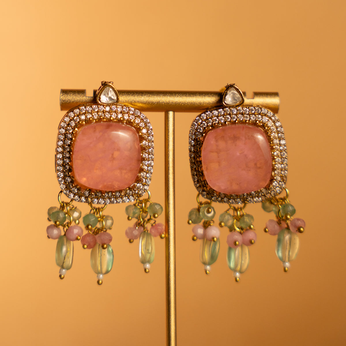 TINIYA BRIDAL PREMIUM DOUBLET STONE POLKI HANDMADE NECKLACE WITH EARRING NL297