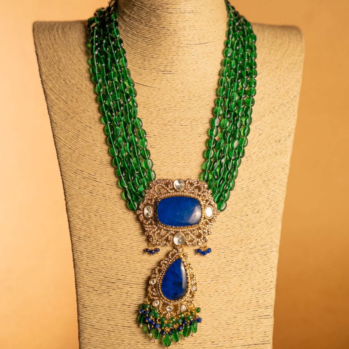 TINIYA BRIDAL PREMIUM DOUBLET STONE POLKI HANDMADE NECKLACE WITH EARRING NL297