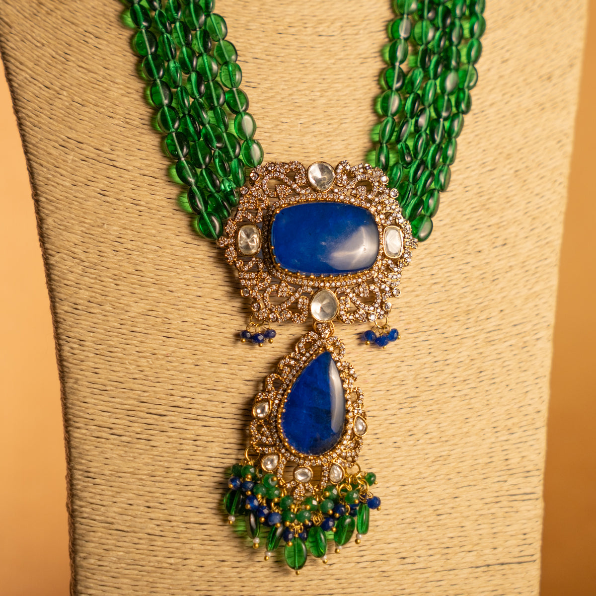 TINIYA BRIDAL PREMIUM DOUBLET STONE POLKI HANDMADE NECKLACE WITH EARRING NL297