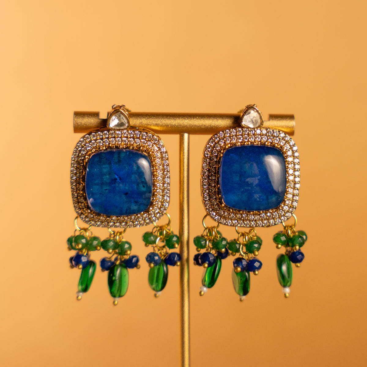 TINIYA BRIDAL PREMIUM DOUBLET STONE POLKI HANDMADE NECKLACE WITH EARRING NL297