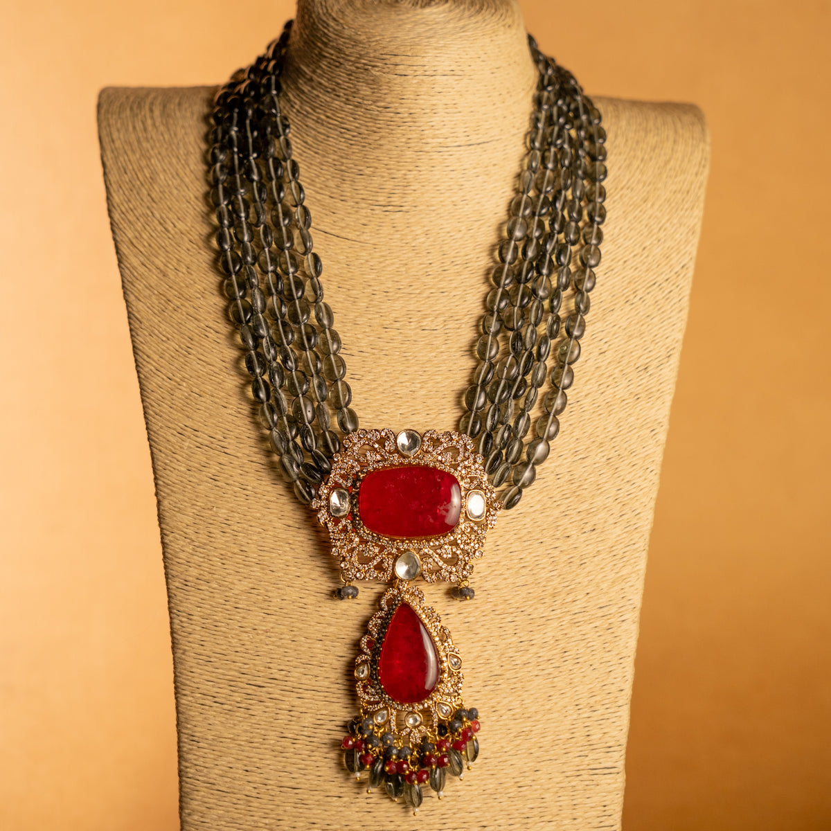 TINIYA BRIDAL PREMIUM DOUBLET STONE POLKI HANDMADE NECKLACE WITH EARRING NL297