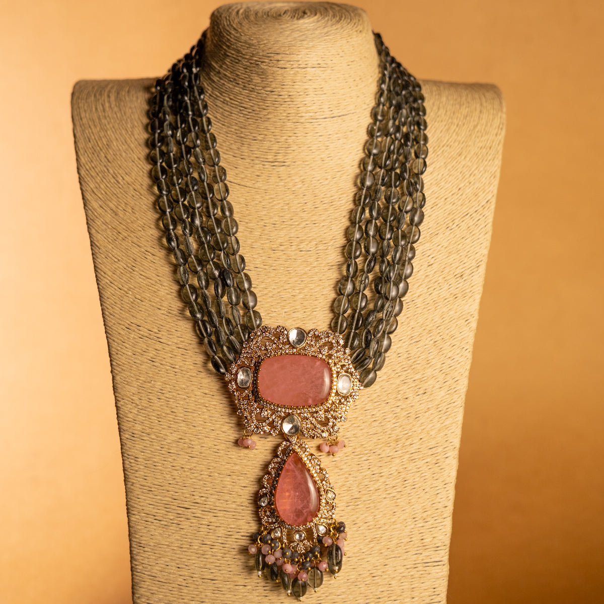 TINIYA BRIDAL PREMIUM DOUBLET STONE POLKI HANDMADE NECKLACE WITH EARRING NL297