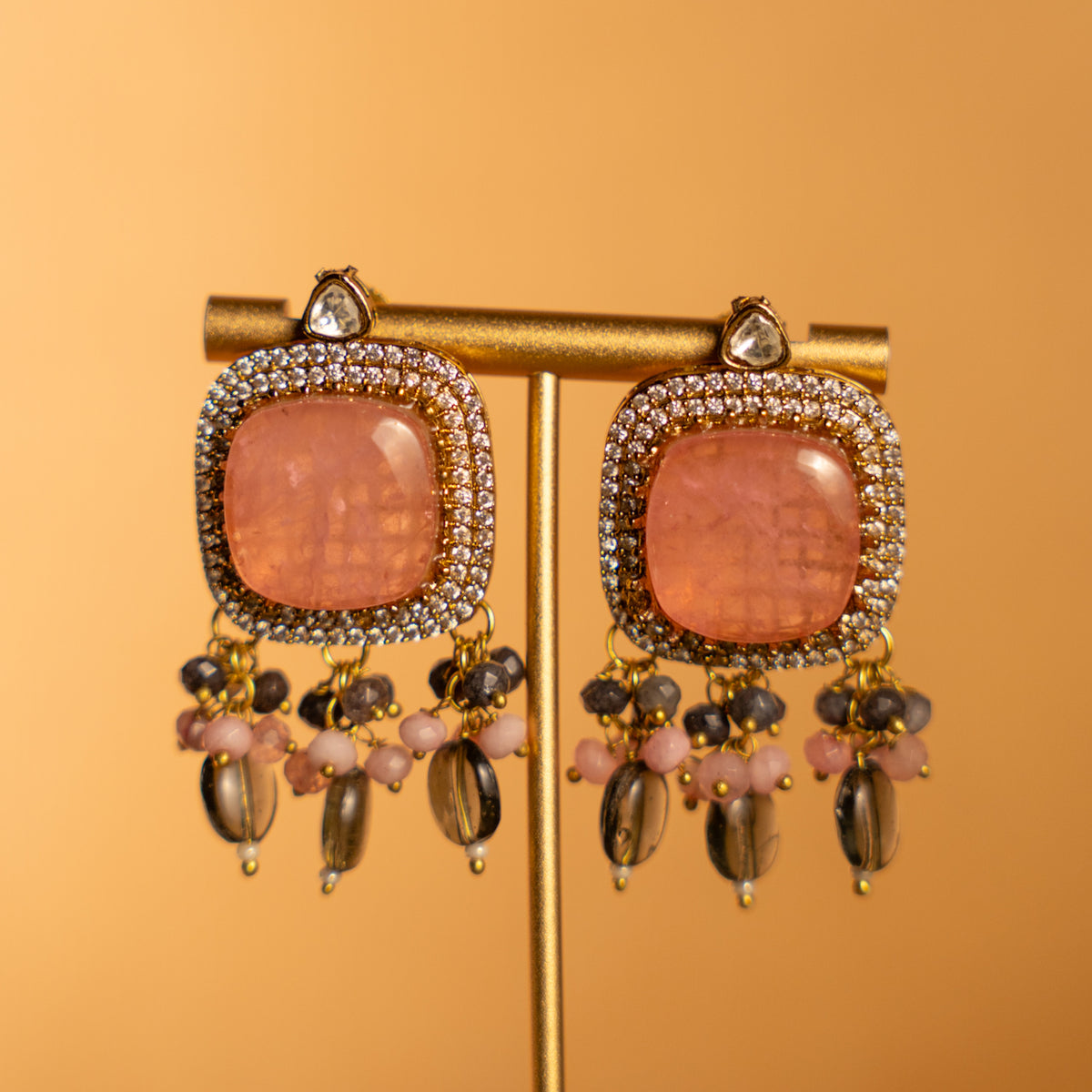 TINIYA BRIDAL PREMIUM DOUBLET STONE POLKI HANDMADE NECKLACE WITH EARRING NL297