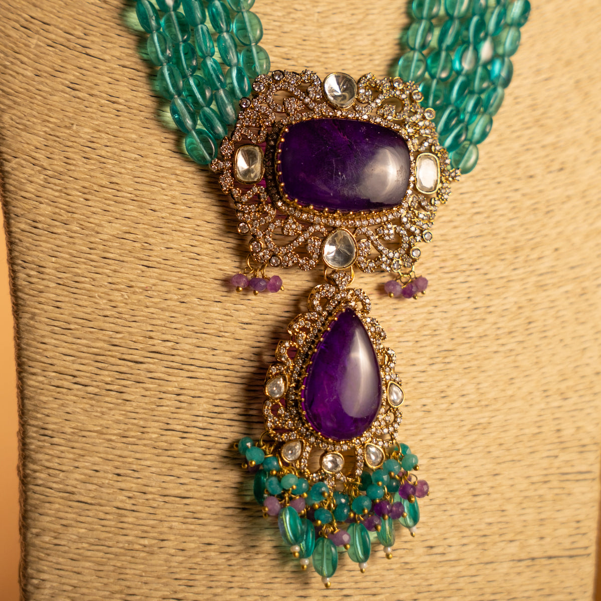 TINIYA BRIDAL PREMIUM DOUBLET STONE POLKI HANDMADE NECKLACE WITH EARRING NL297