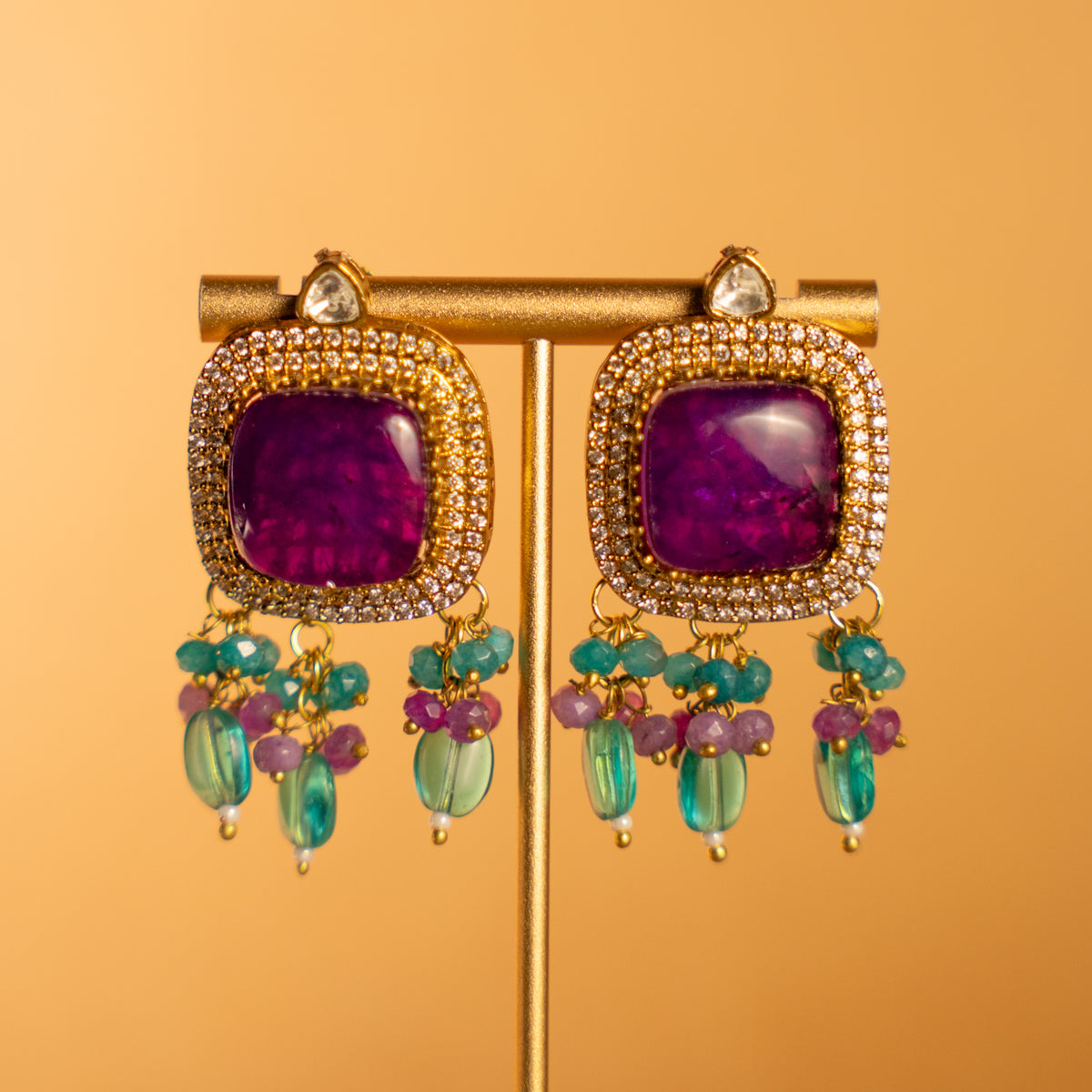 TINIYA BRIDAL PREMIUM DOUBLET STONE POLKI HANDMADE NECKLACE WITH EARRING NL297