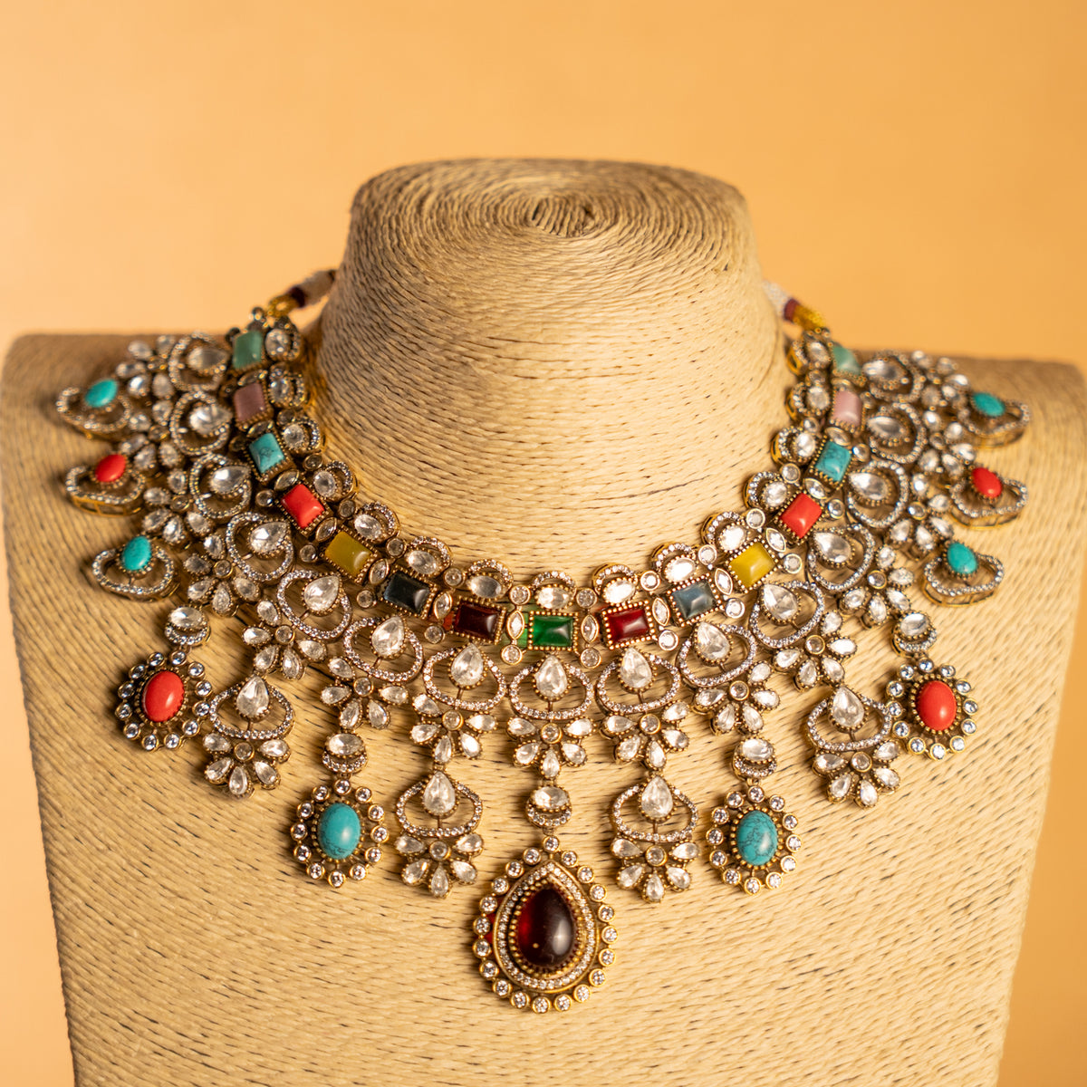 ADVIKA BRIDAL BIJOUX PREMIUM  HANDMADE DARK POLKI NECKLACE WITH EARRING NL304