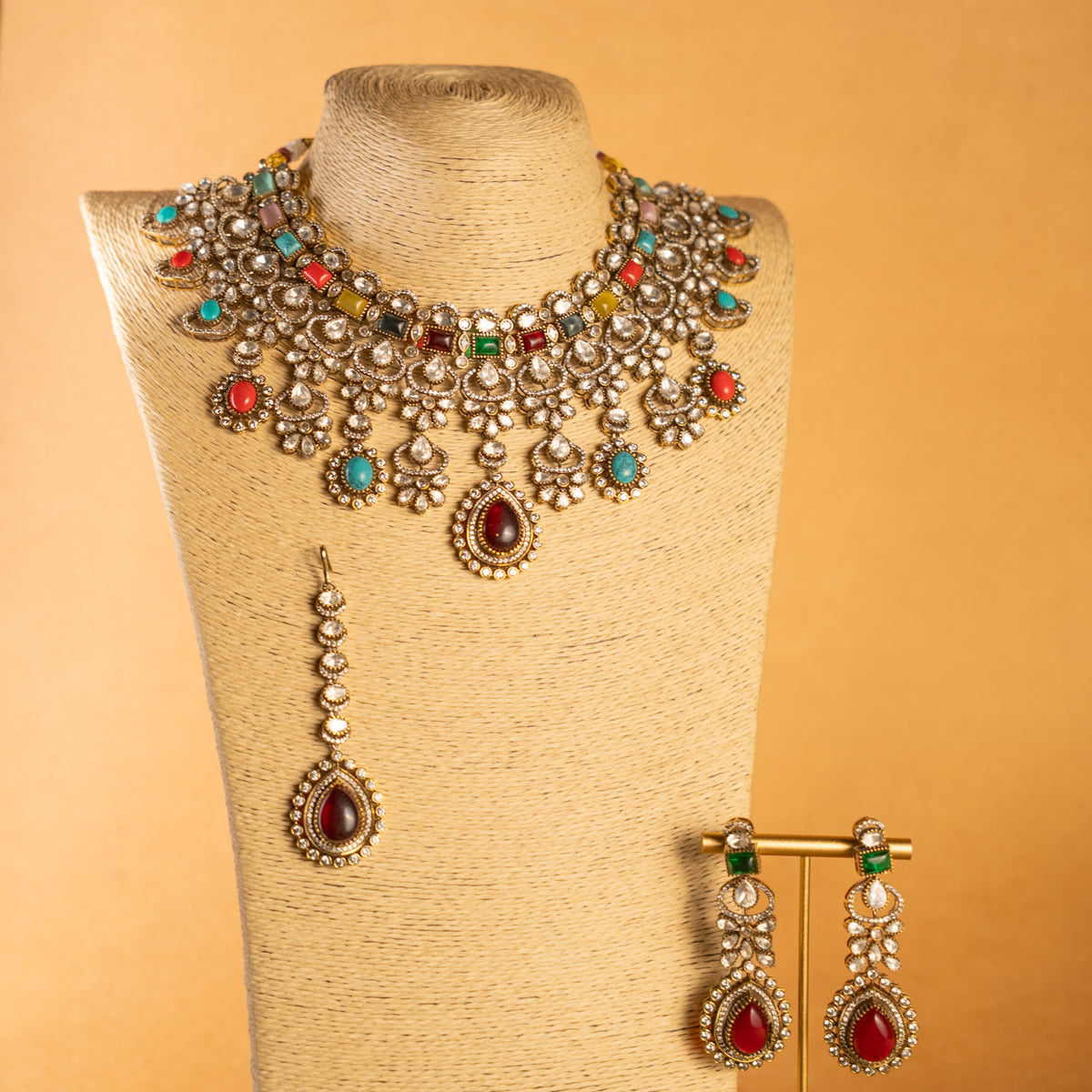 ADVIKA BRIDAL BIJOUX PREMIUM  HANDMADE DARK POLKI NECKLACE WITH EARRING NL304