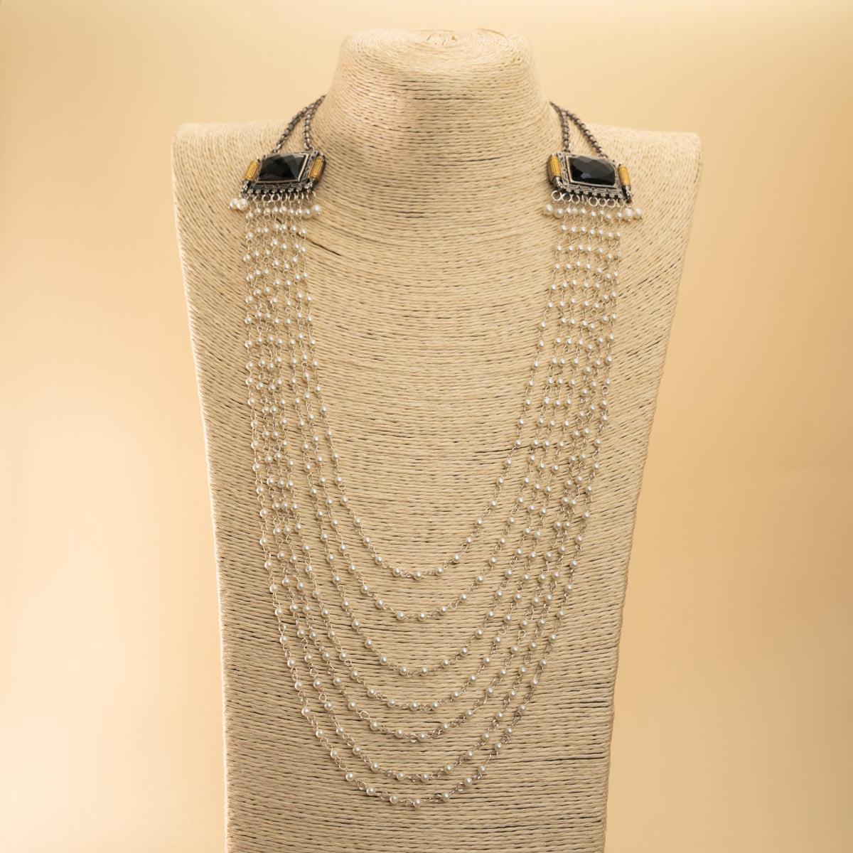 AALIYA PEARL LAYERED HANDMADE SILVER LOOK ALIKE MALA/ NECKPIECE ML43