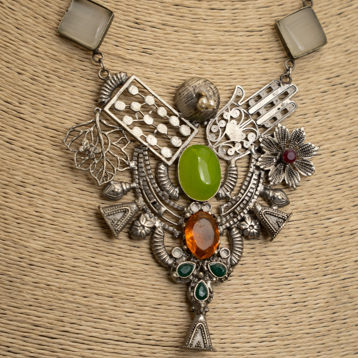 ZOYAH SILVER LOOKALIKE BIJOUX EXCLUSIVE HANDMADE PREMIUM MALA/NECKPIECE ML73