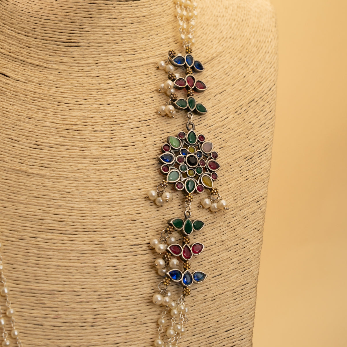 ZOYAHH PEARL LAYERED BIJOUX EXCLUSIVE HANDMADE SILVER LOOK ALIKE MALA/ NECKPIECE ML44