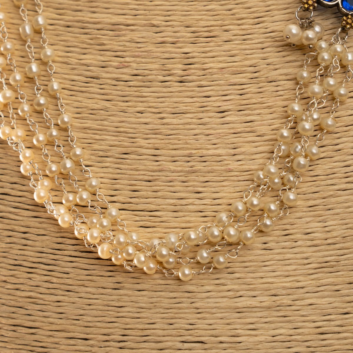 ZOYAHH PEARL LAYERED BIJOUX EXCLUSIVE HANDMADE SILVER LOOK ALIKE MALA/ NECKPIECE ML44