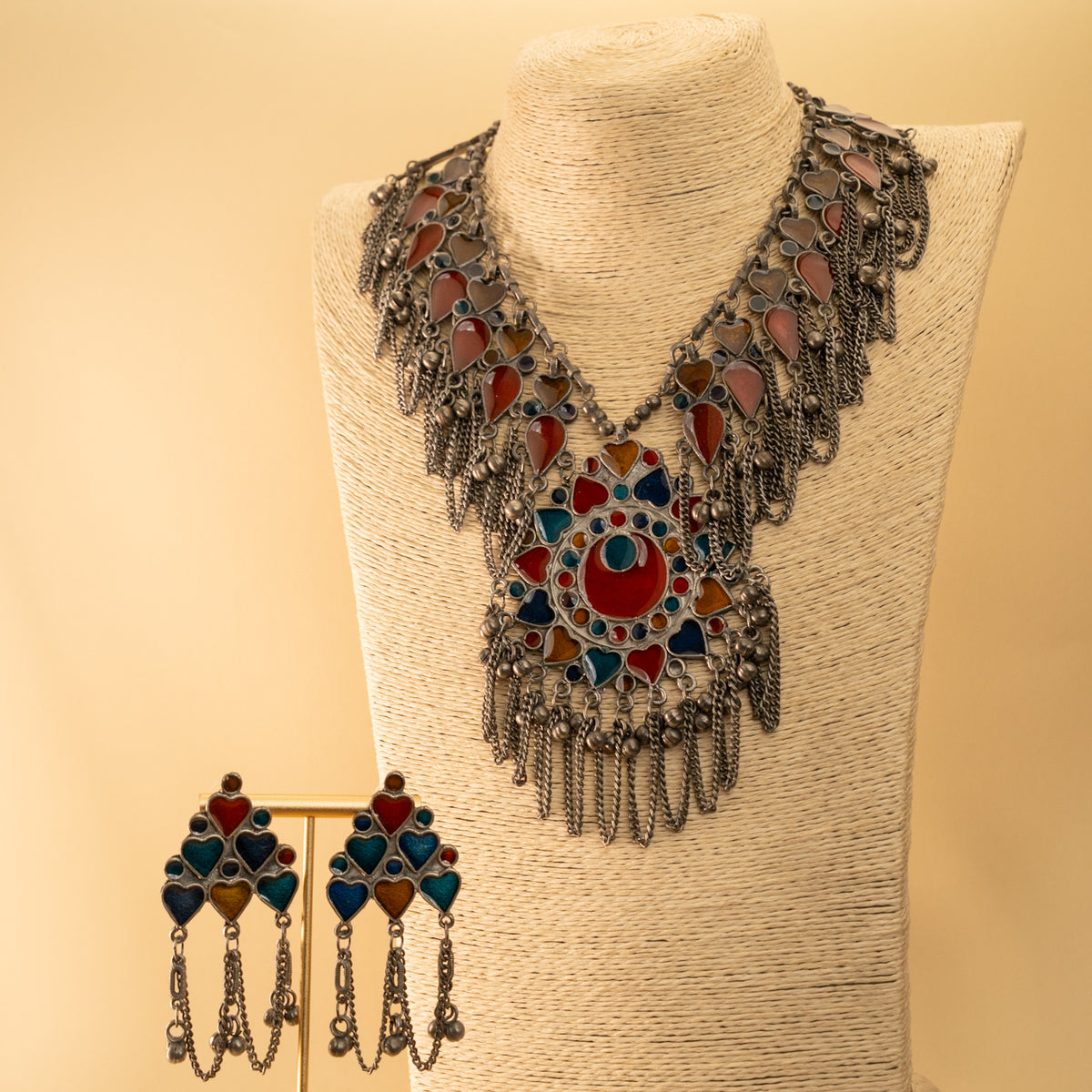 SHAKAS AFGHANI MEENA BLACK POLISH MALA/ NECKPIECE ML157