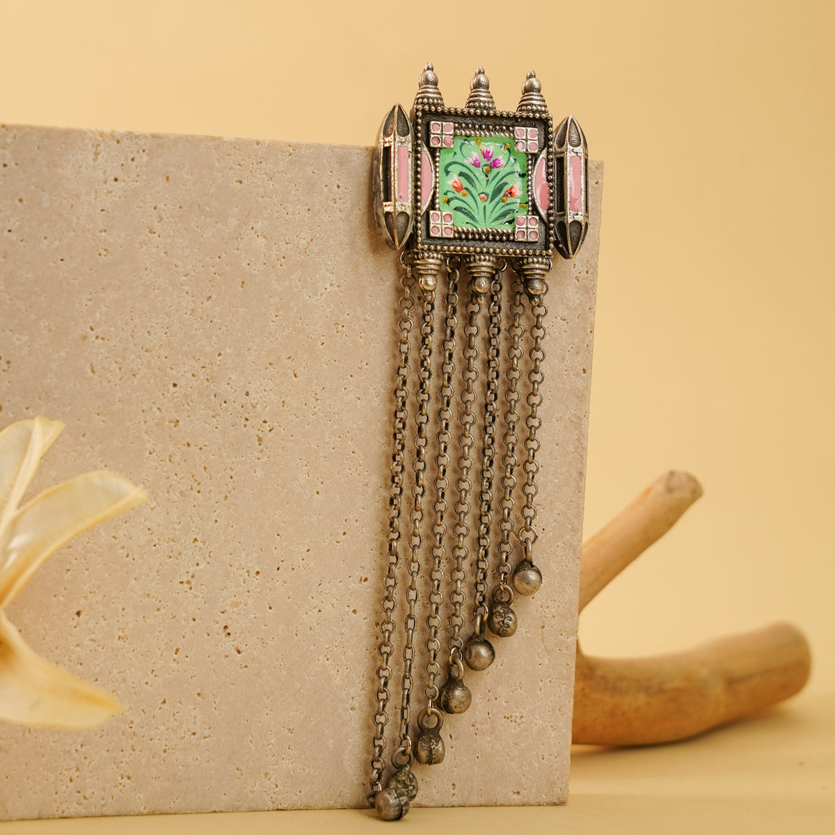 NAOMI FAUX SILVER  SEMI HANDMADE PAINTED RAW AND RUSTIC EARRINGS ER906