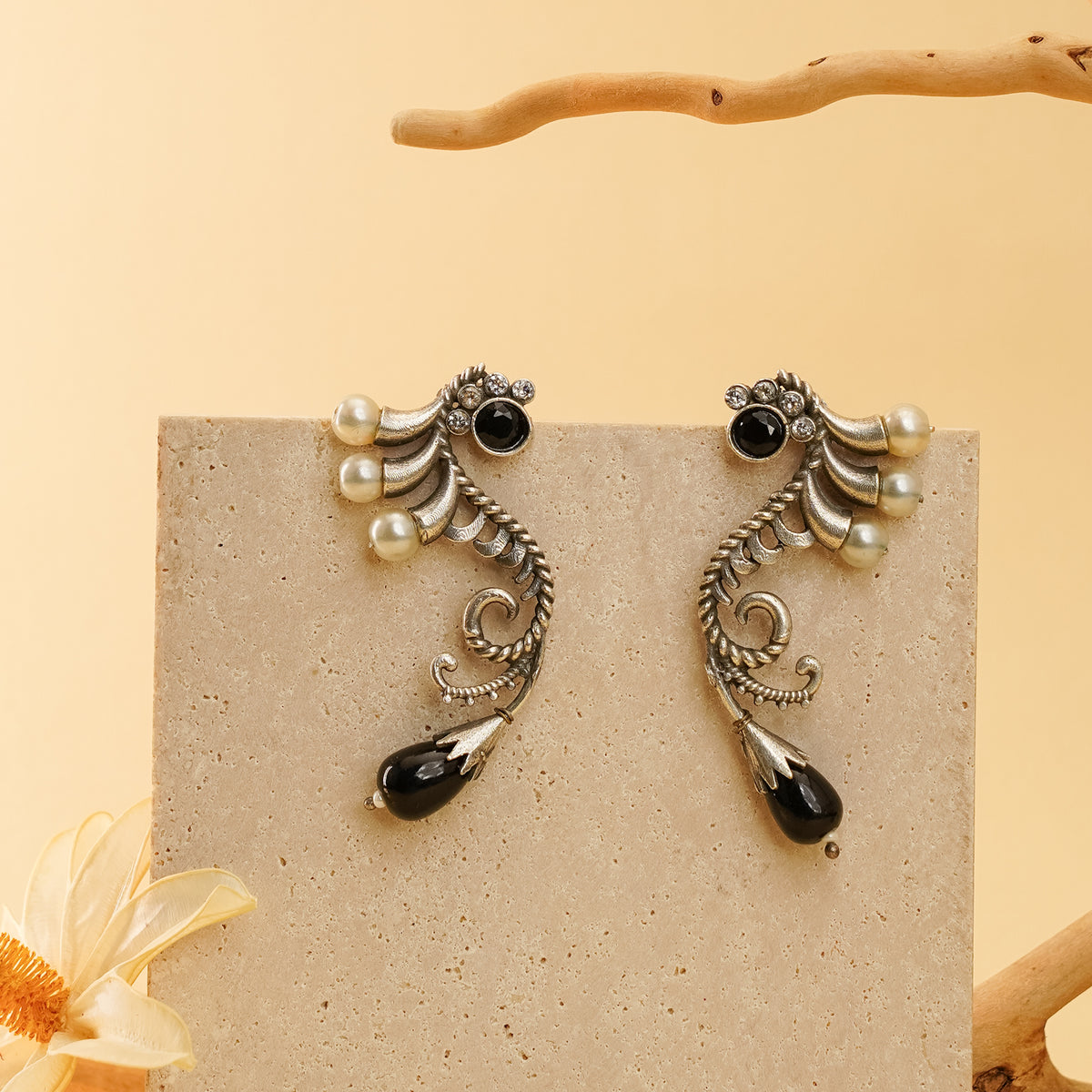 BINA FAUX SILVER  SEMI HANDMADE RAW AND RUSTIC EARRINGS/STUDS ER902