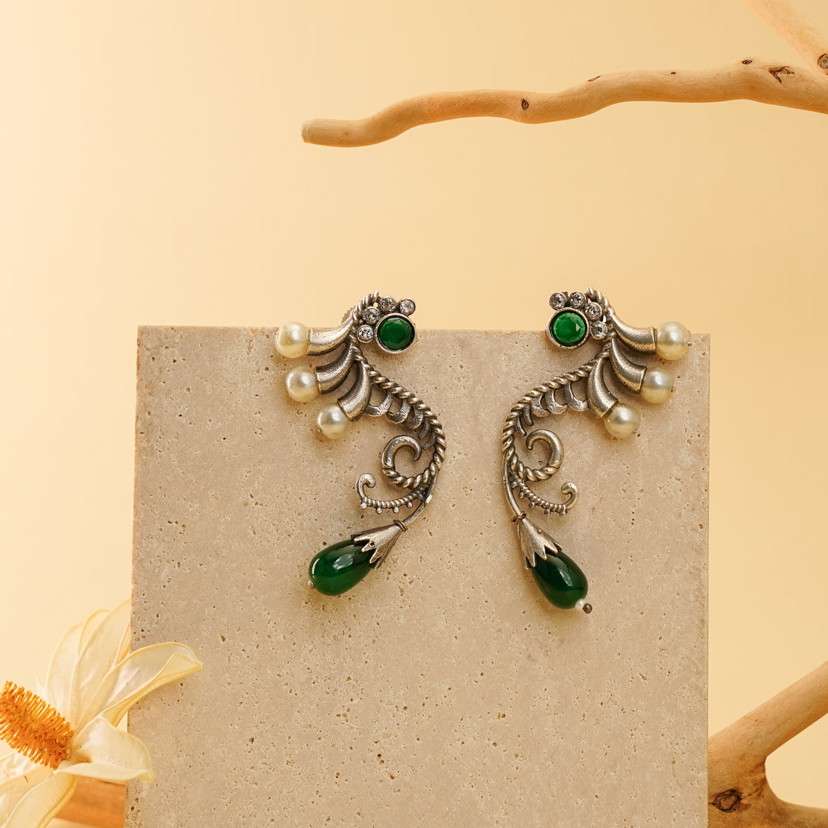 BINA FAUX SILVER  SEMI HANDMADE RAW AND RUSTIC EARRINGS/STUDS ER902