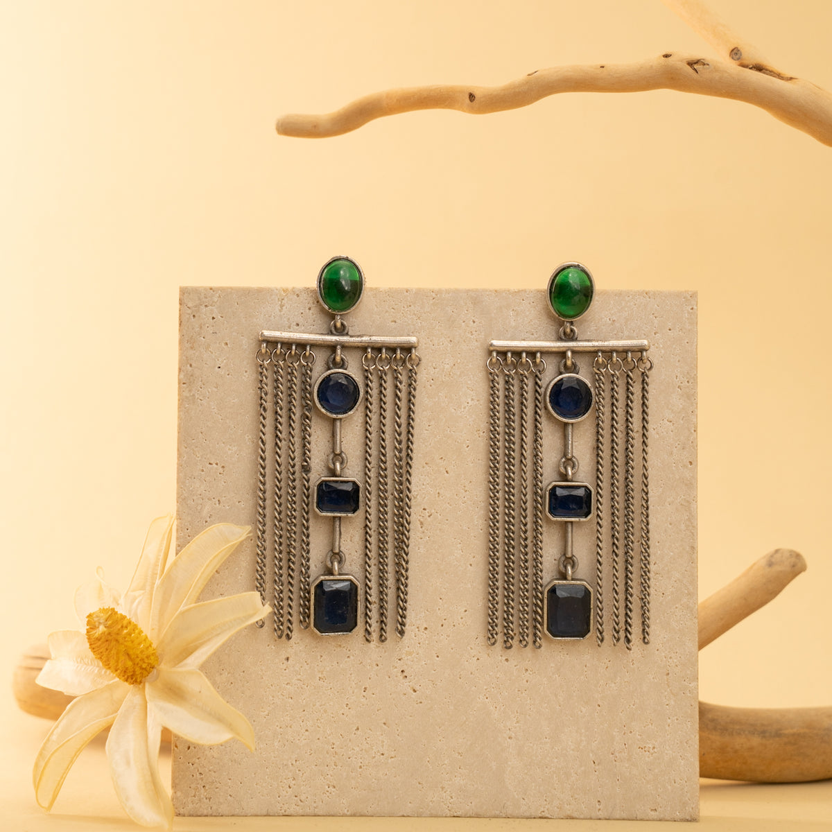 WILLOW FAUX SILVER  SEMI HANDMADE RAW AND RUSTIC EARRINGS ER904