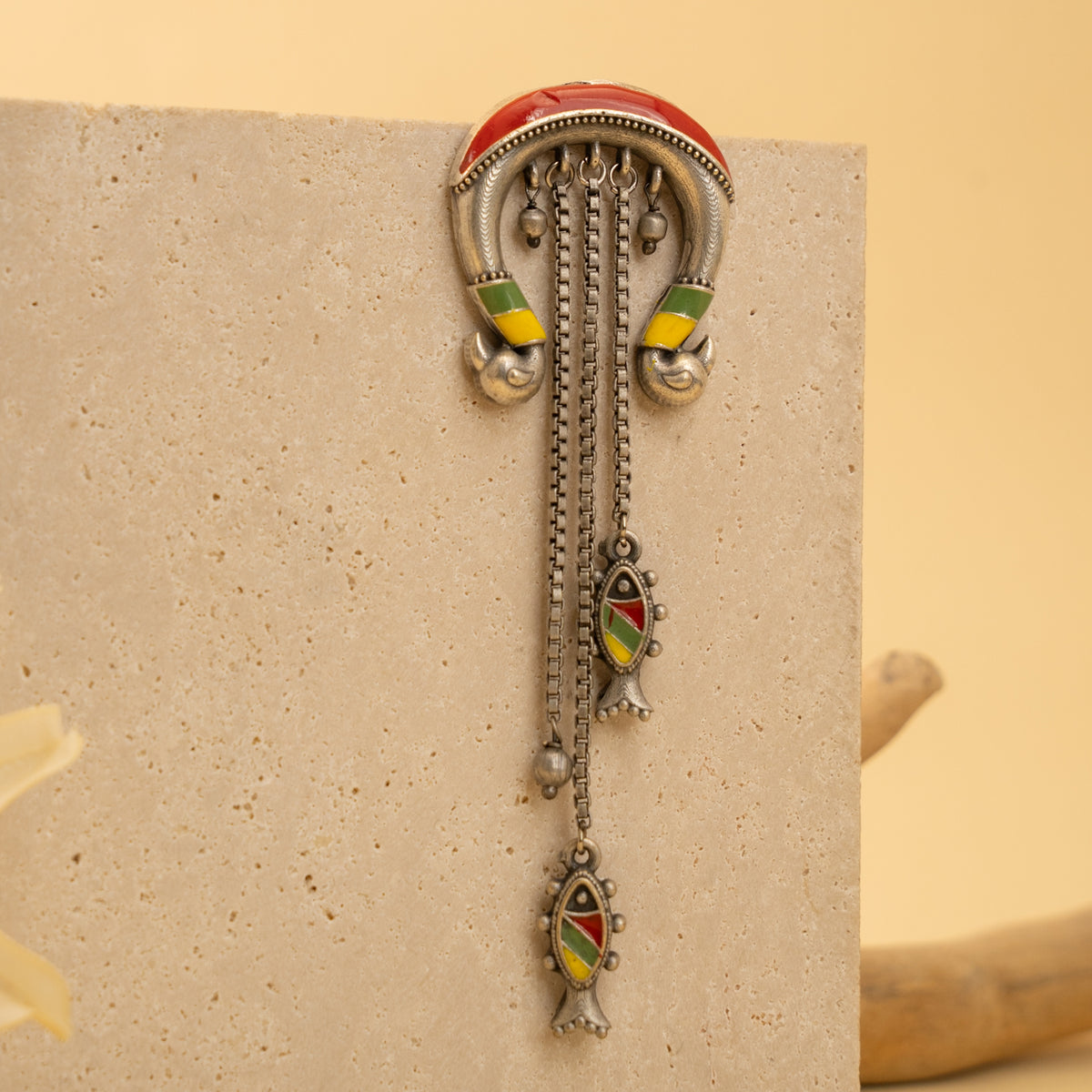 STELLA FAUX SILVER  SEMI HANDMADE RAW AND RUSTIC EARRINGS ER907