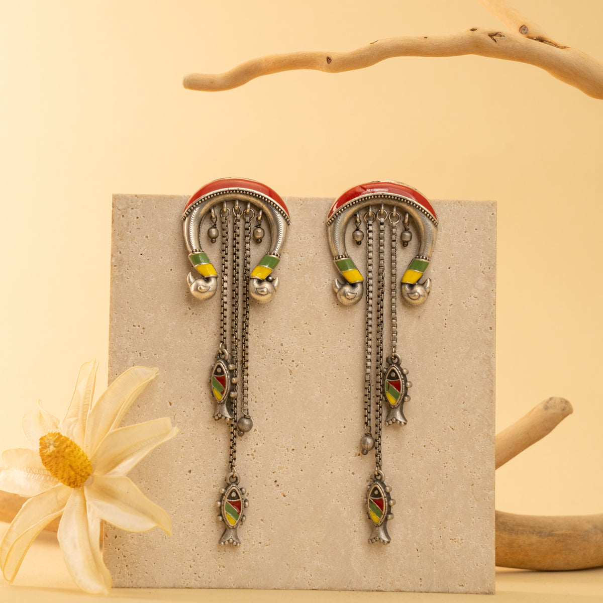 STELLA FAUX SILVER  SEMI HANDMADE RAW AND RUSTIC EARRINGS ER907