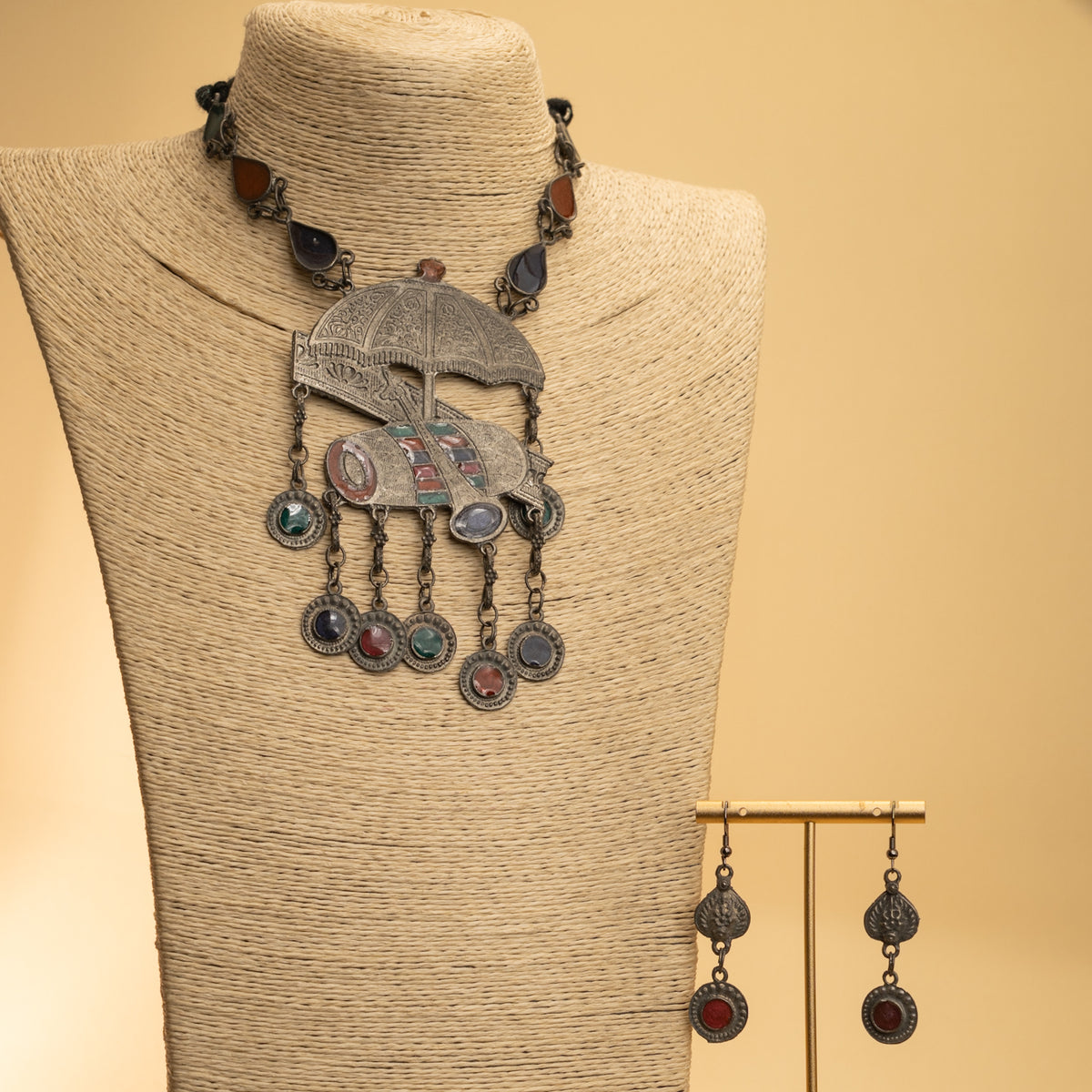 HAZEL AFGHANI MEENA BLACK POLISH MALA/ NECKPIECE ML199