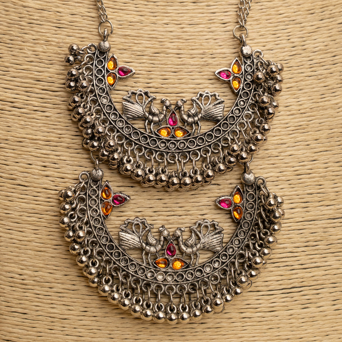 MORGAN BLACK POLISH MALA/NECKPIECE WITH CHANBALI EARRINGS ML167