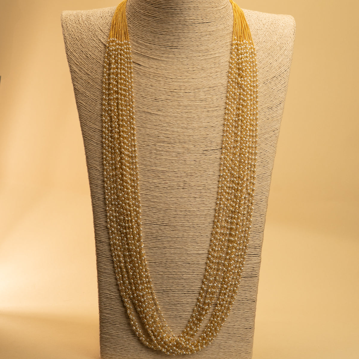 LEAH PEARL LAYERED HANDMADE GOLD TONED  MALA/ NECKPIECE  ML63