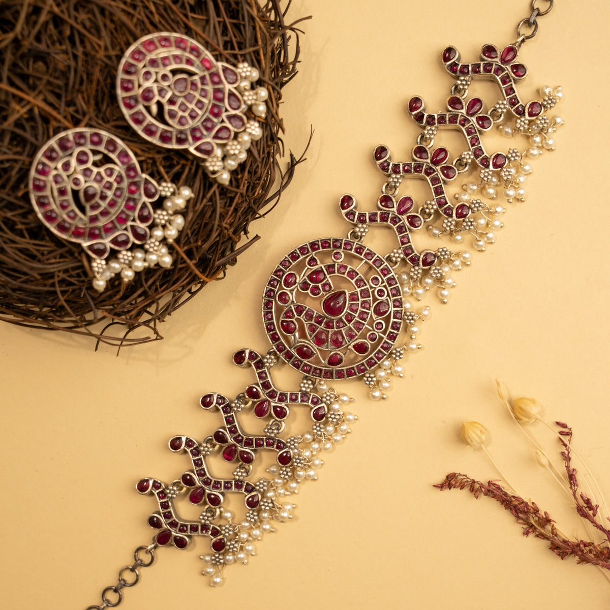 AARNA BIJOUX PREMIUM AND EXCLUSIVE SEMI HANDMADE RUSTIC FINISH CHOKER WITH EARRINGS CH136