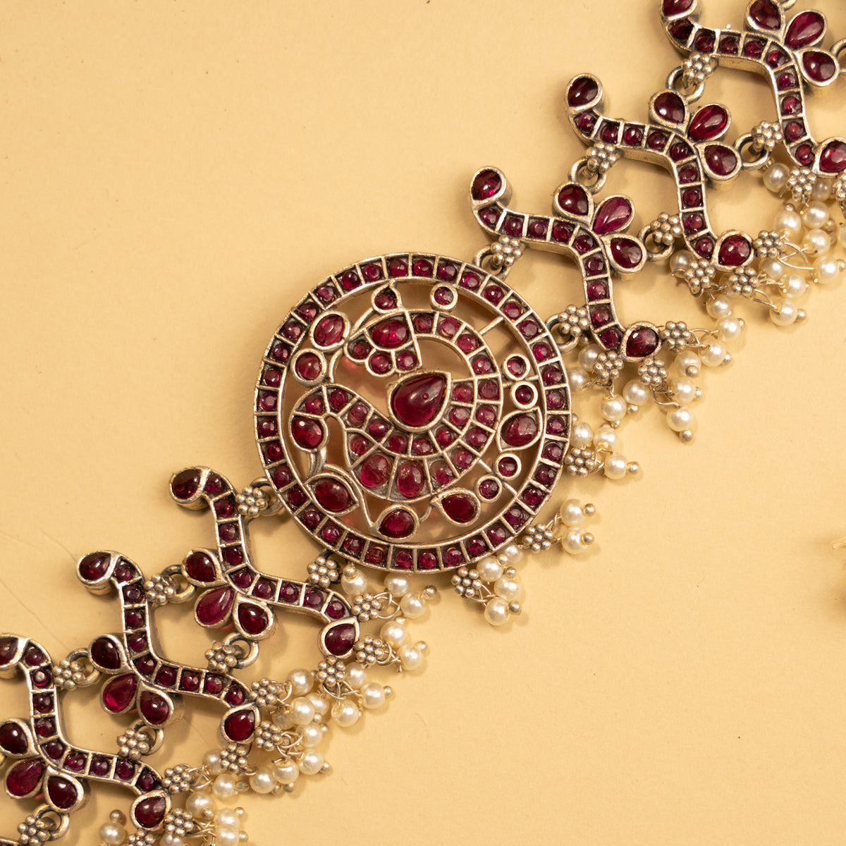 AARNA BIJOUX PREMIUM AND EXCLUSIVE SEMI HANDMADE RUSTIC FINISH CHOKER WITH EARRINGS CH136