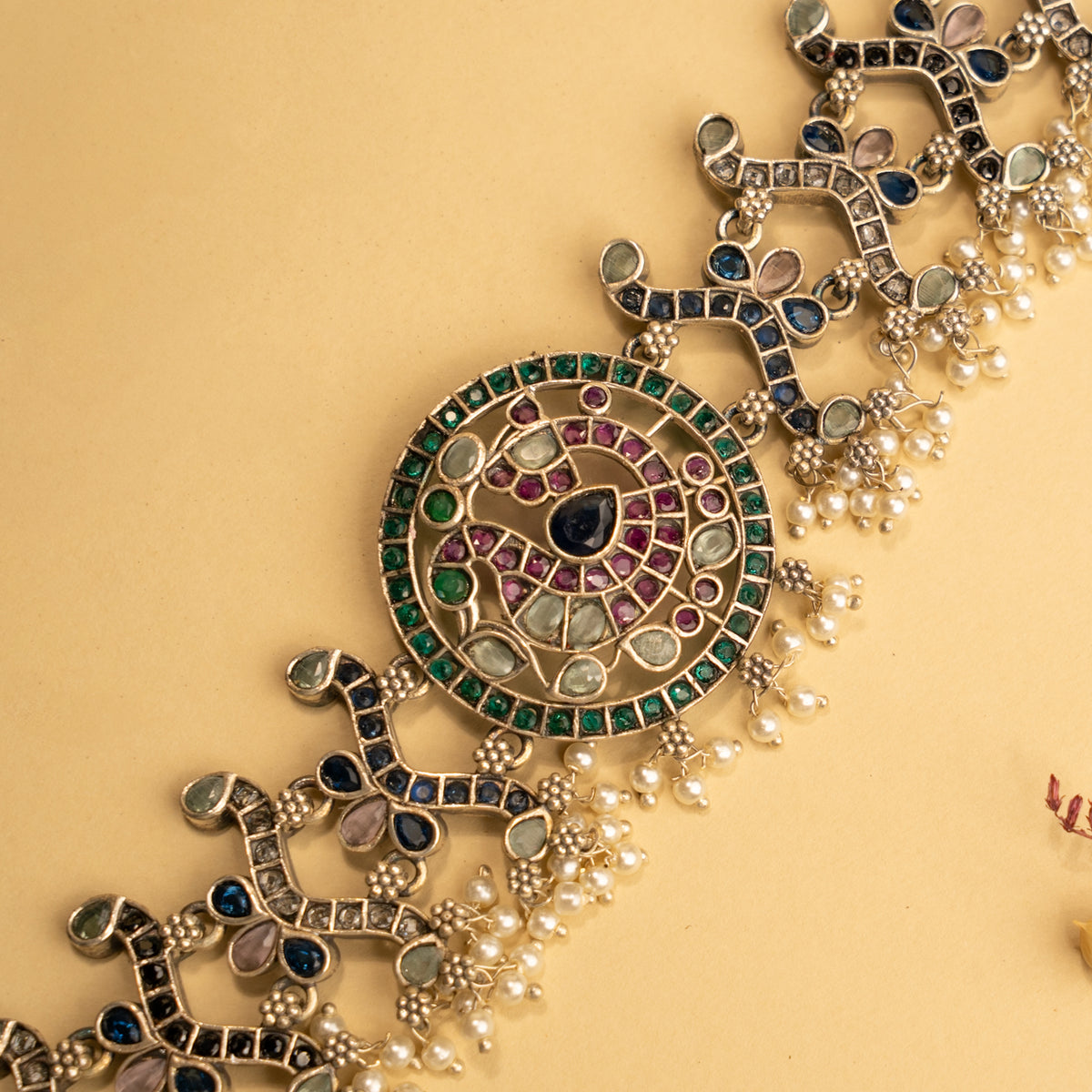 AARNA BIJOUX PREMIUM AND EXCLUSIVE SEMI HANDMADE RUSTIC FINISH CHOKER WITH EARRINGS CH136