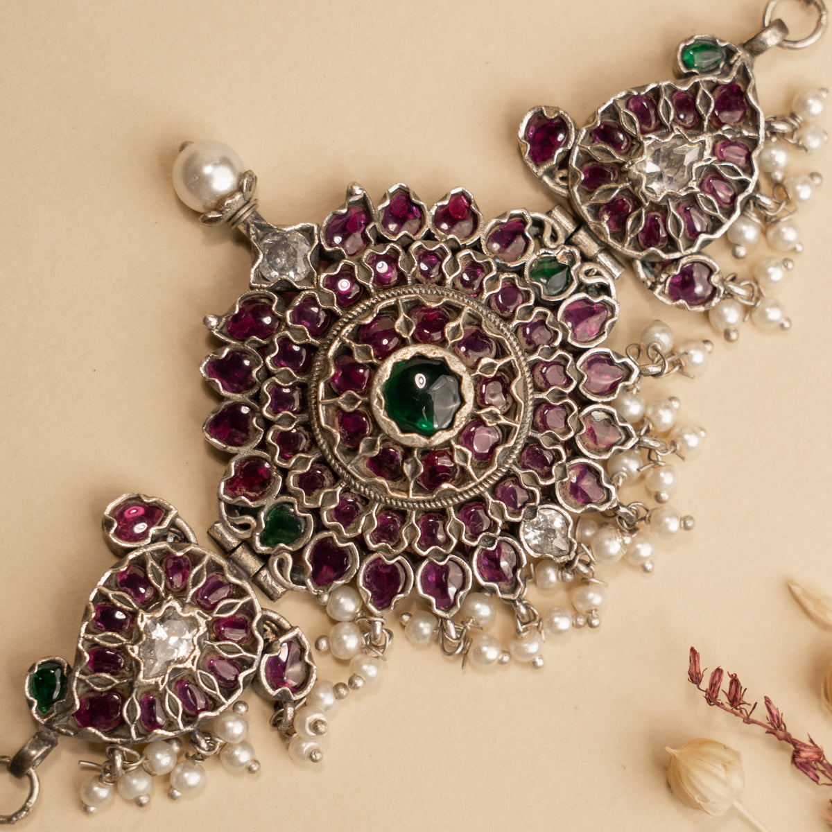 ELEAN PREMIUM KEMP STONE HANDMADE RAW FIRE FINISH CHOKER WITH EARRINGS CH127