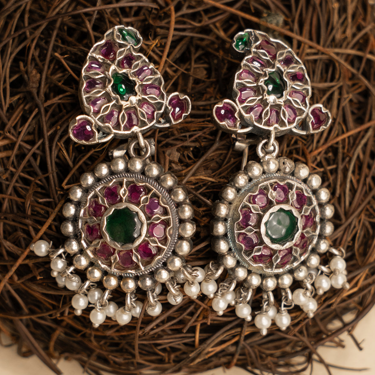 ELEAN PREMIUM KEMP STONE HANDMADE RAW FIRE FINISH CHOKER WITH EARRINGS CH127