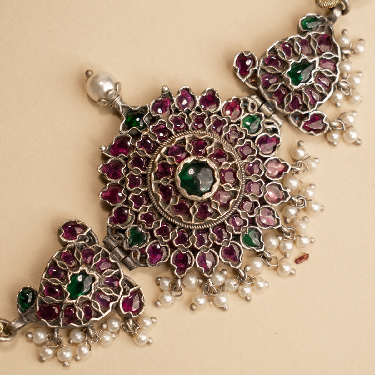 ELEAN PREMIUM KEMP STONE HANDMADE RAW FIRE FINISH CHOKER WITH EARRINGS CH127