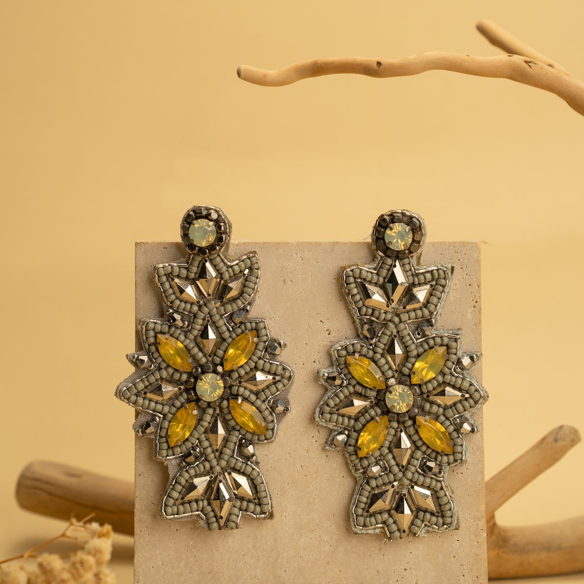 BEAD BLOSSOM FABRIC AND BEADS HANDMADE EARRING ER477