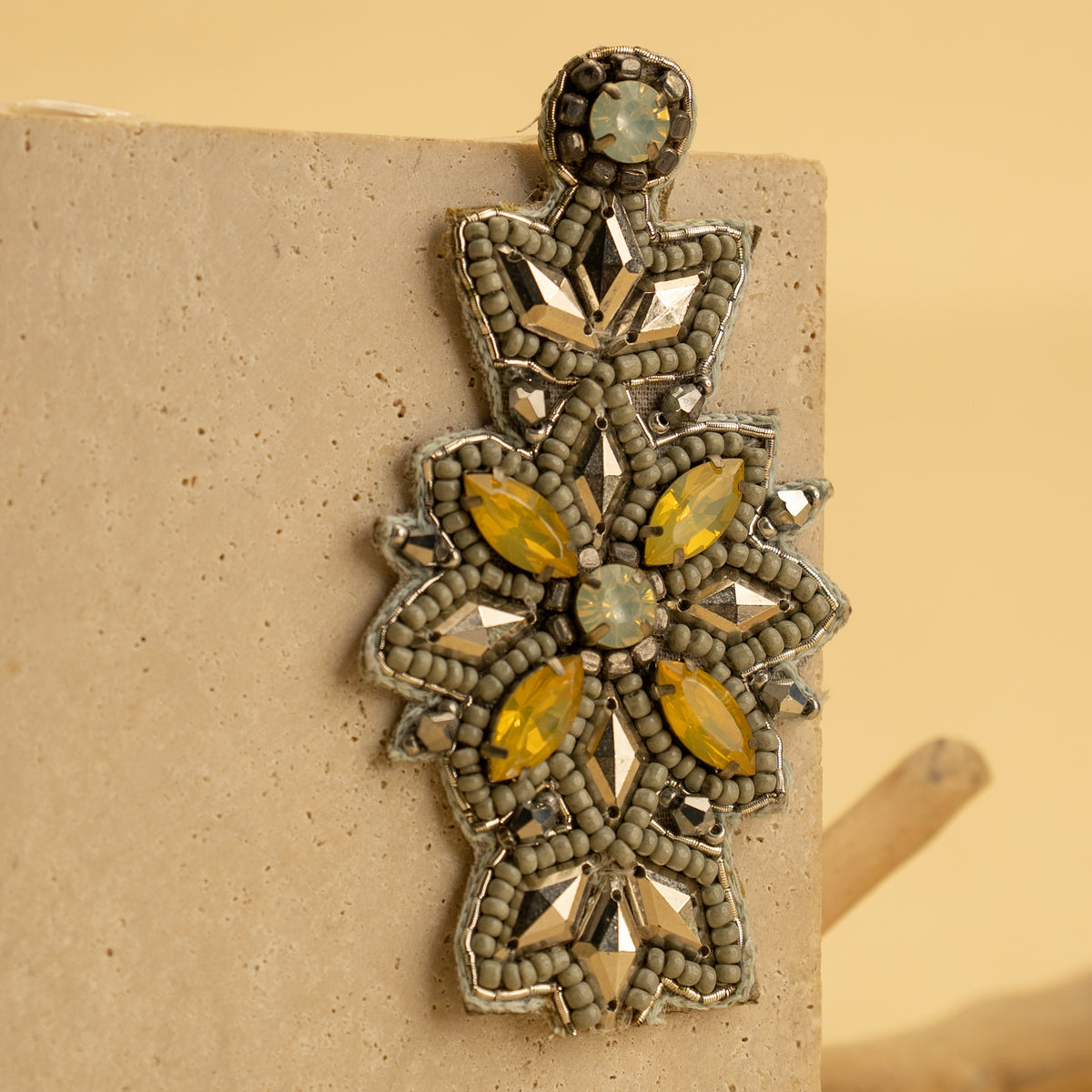 BEAD BLOSSOM FABRIC AND BEADS HANDMADE EARRING ER477