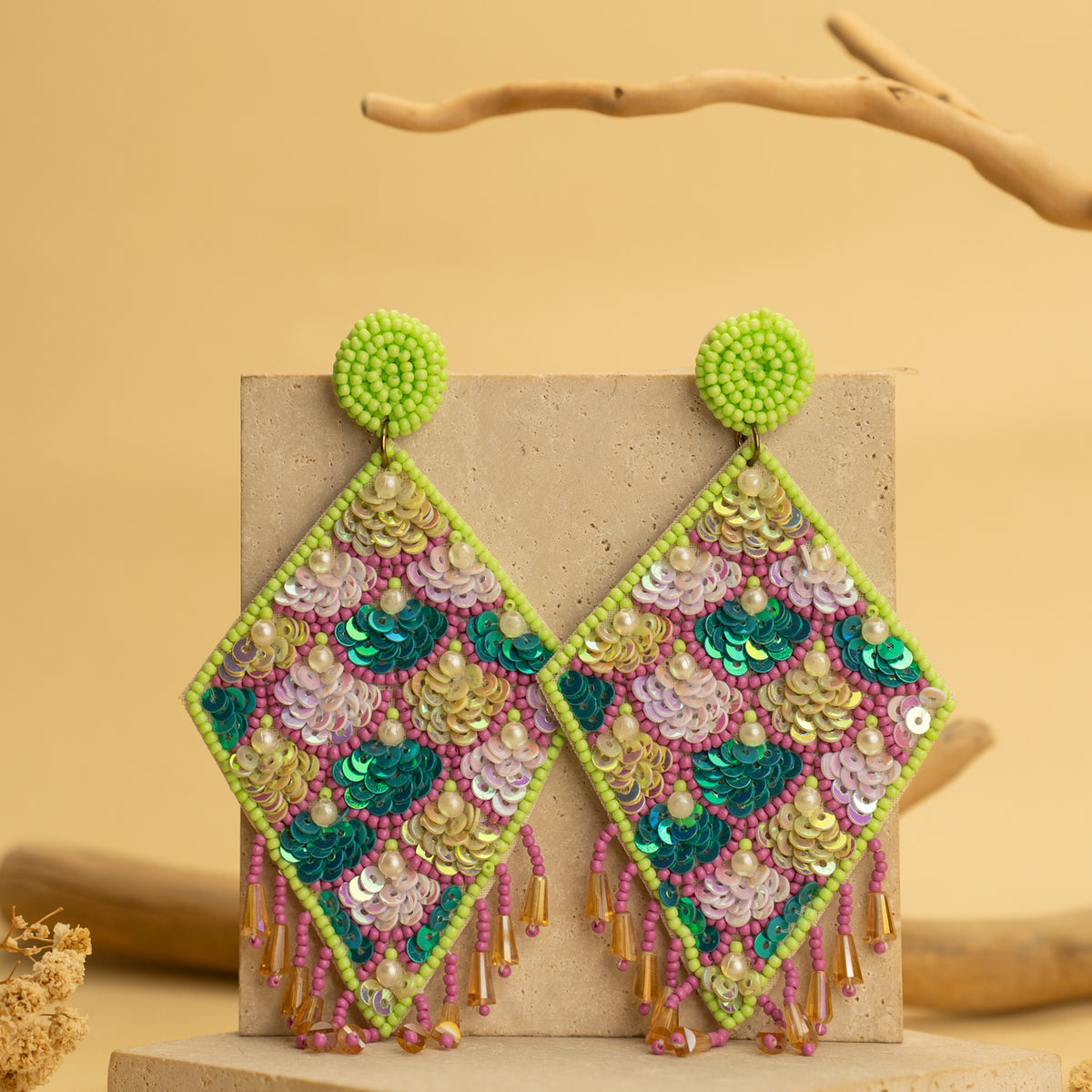 GRANI FANTASY FABRIC AND BEADS HANDMADE EARRING ER489