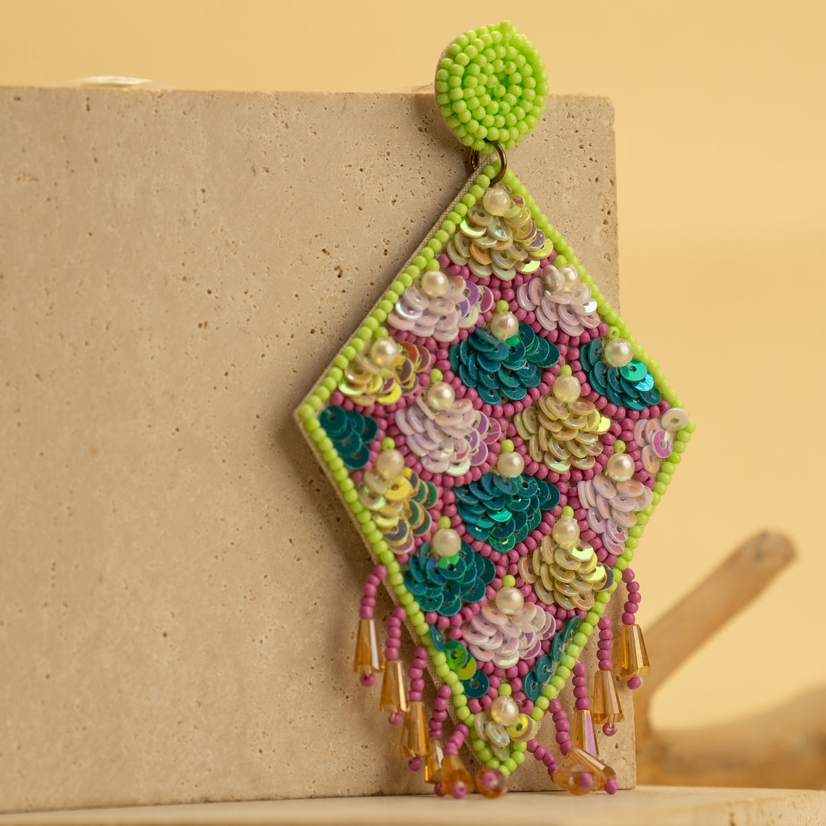 GRANI FANTASY FABRIC AND BEADS HANDMADE EARRING ER489