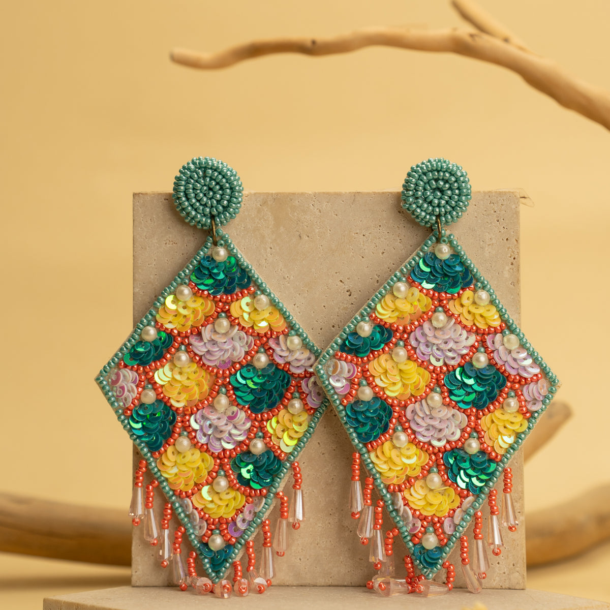 GRANI FANTASY FABRIC AND BEADS HANDMADE EARRING ER489