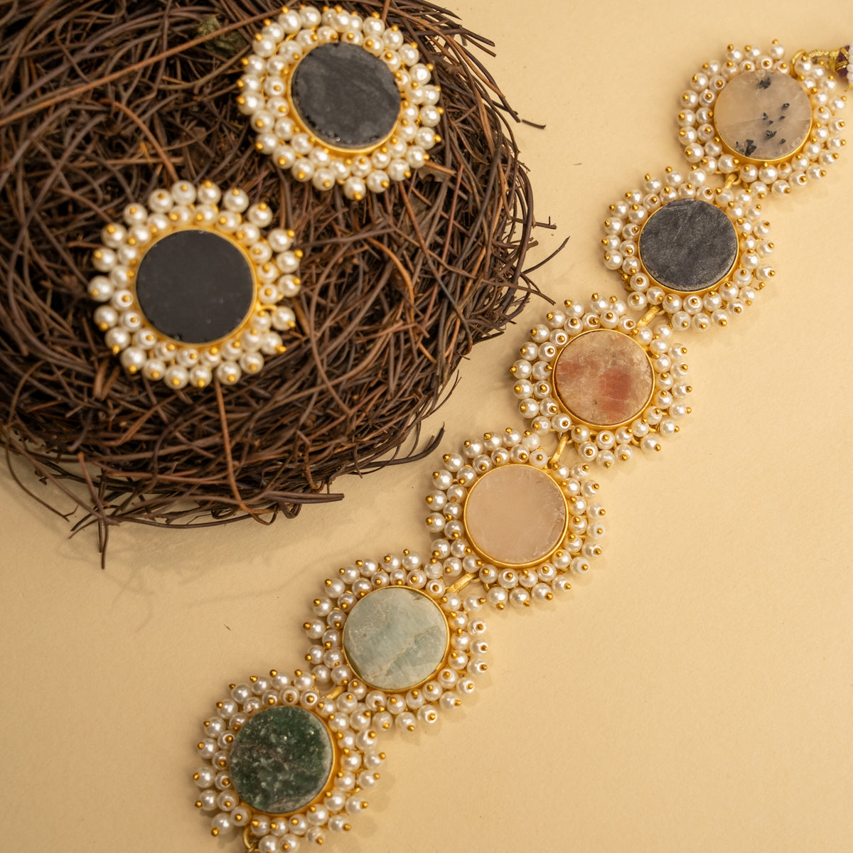 CORA RAW STONE PEARL WORK HANDMADE CHOKER WITH EARRINGS CH206