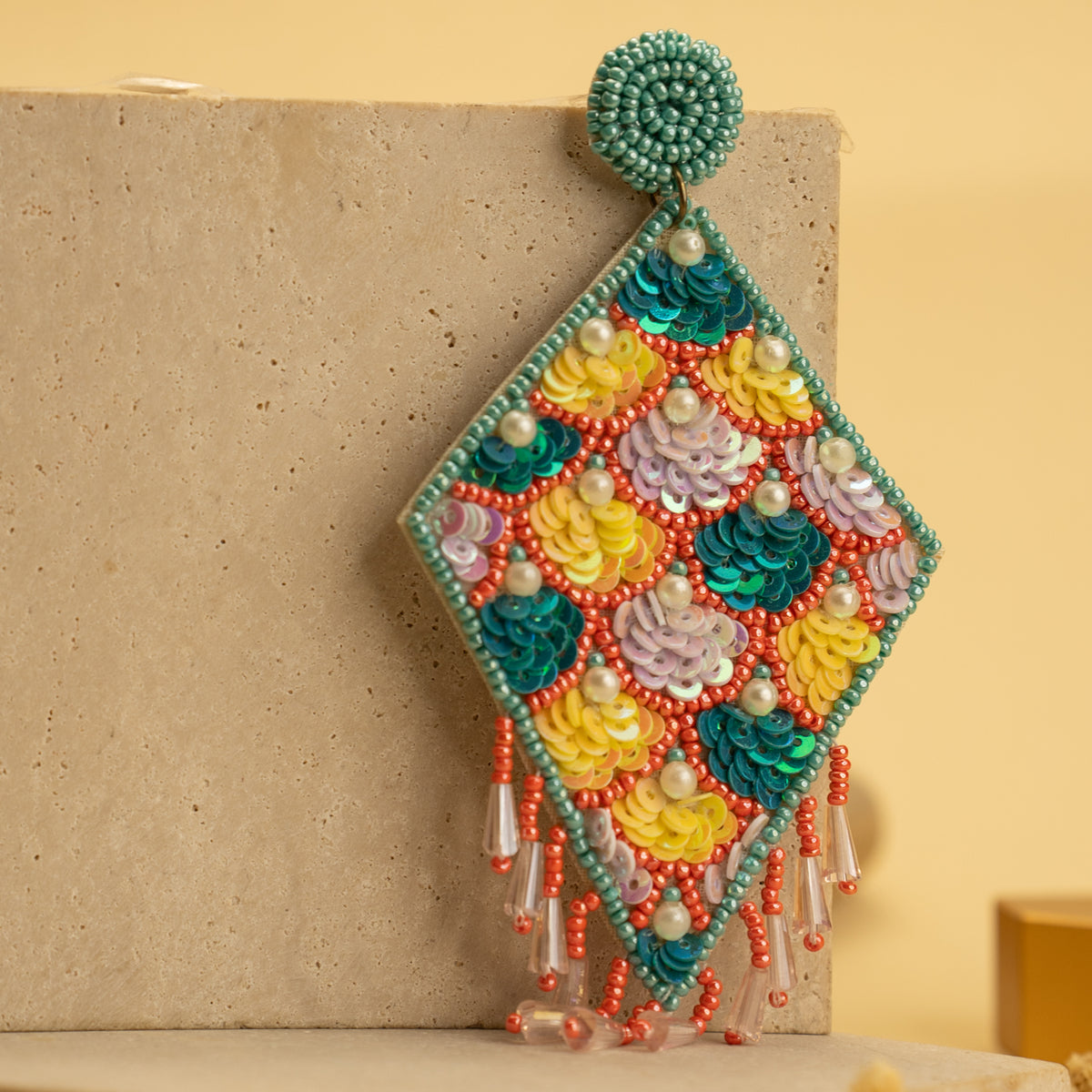 GRANI FANTASY FABRIC AND BEADS HANDMADE EARRING ER489