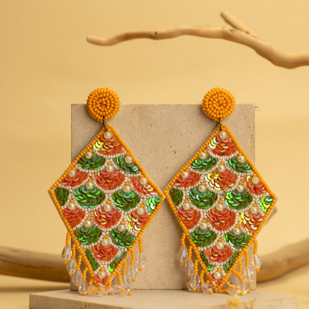 GRANI FANTASY FABRIC AND BEADS HANDMADE EARRING ER489