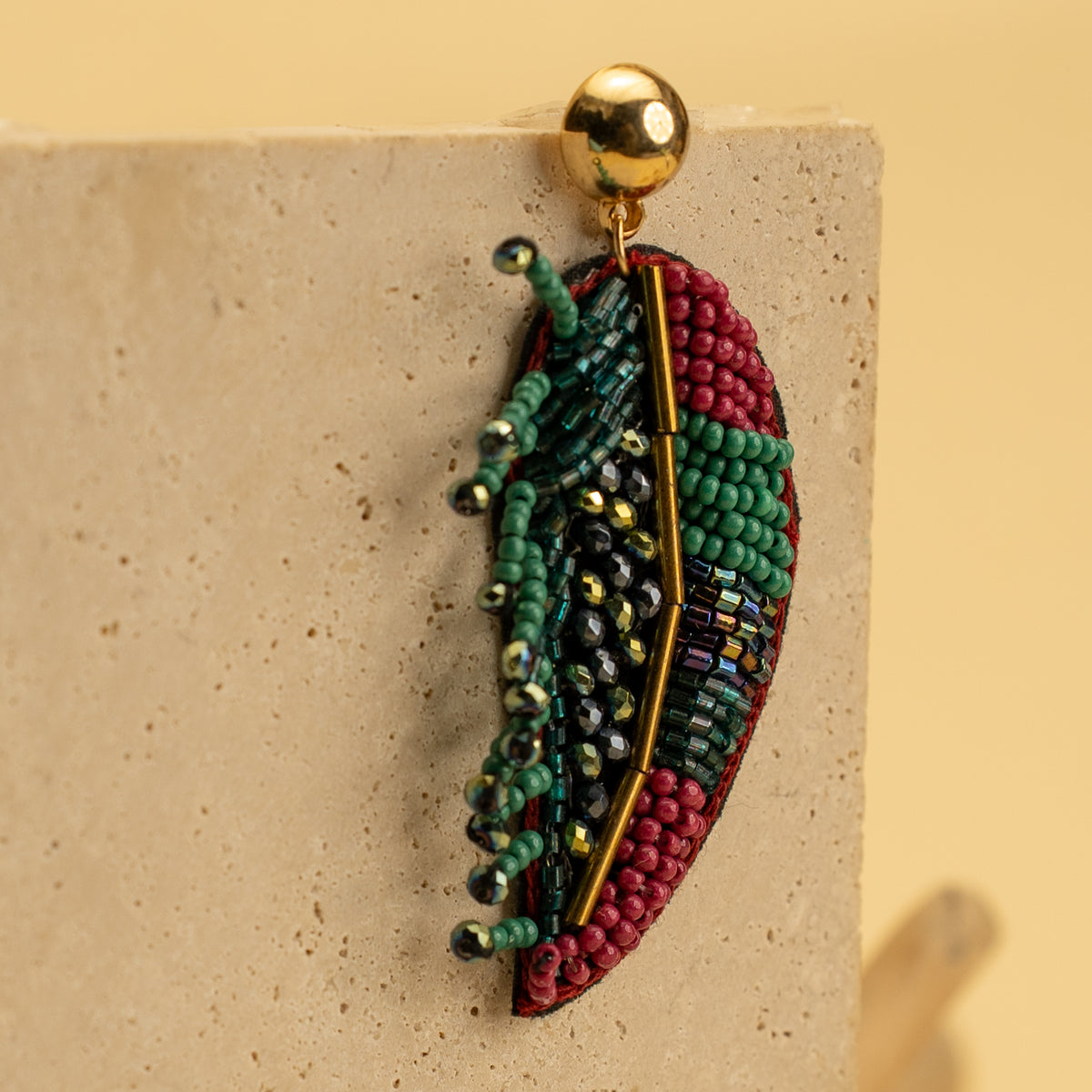 LEAFY LARK FABRIC AND BEADS HANDMADE EARRING ER494