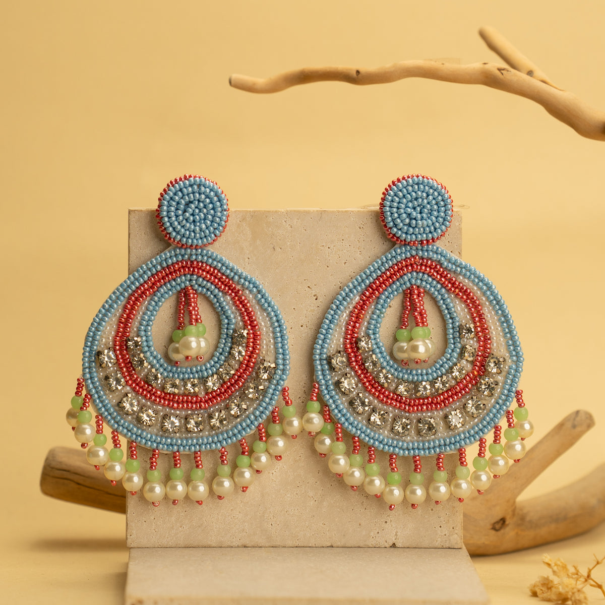 BASS FANTASY FABRIC AND BEADS HANDMADE EARRING ER491