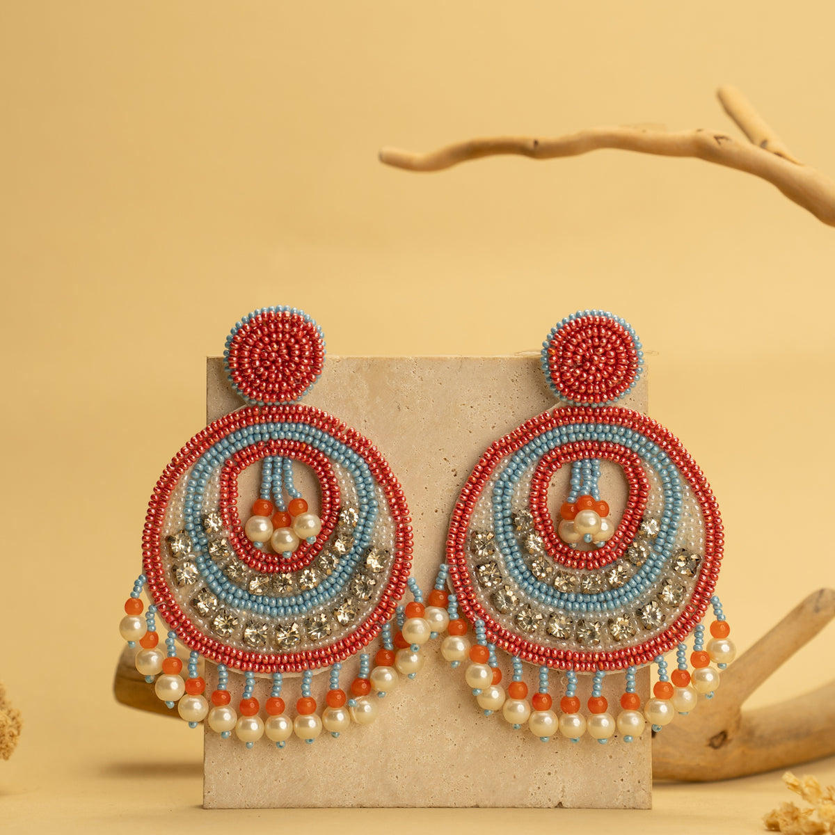 BASS FANTASY FABRIC AND BEADS HANDMADE EARRING ER491