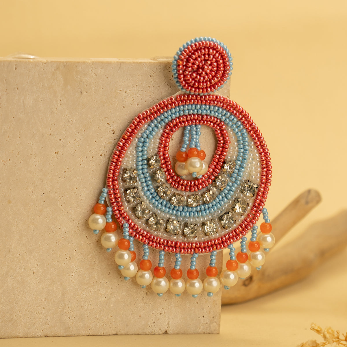 BASS FANTASY FABRIC AND BEADS HANDMADE EARRING ER491