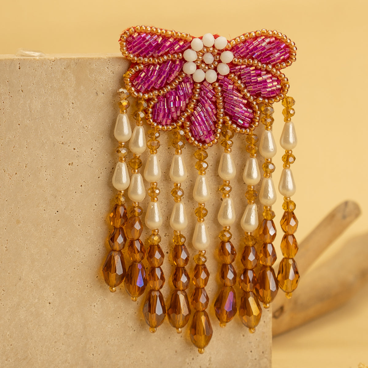 FLORAL FALLS TASSEL FABRIC AND BEADS HANDMADE EARRING ER484