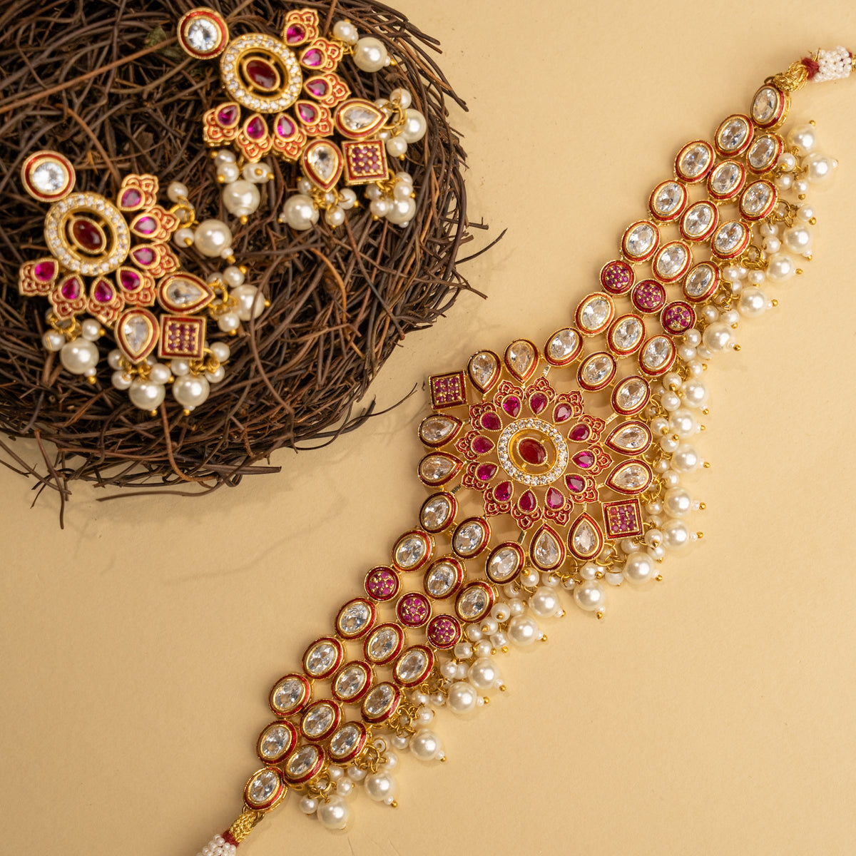 NIRANDHANA BIJOUX PREMIUM AND EXCLUSIVE SEMI HANDMADE CHOKER WITH EARRINGS CH365