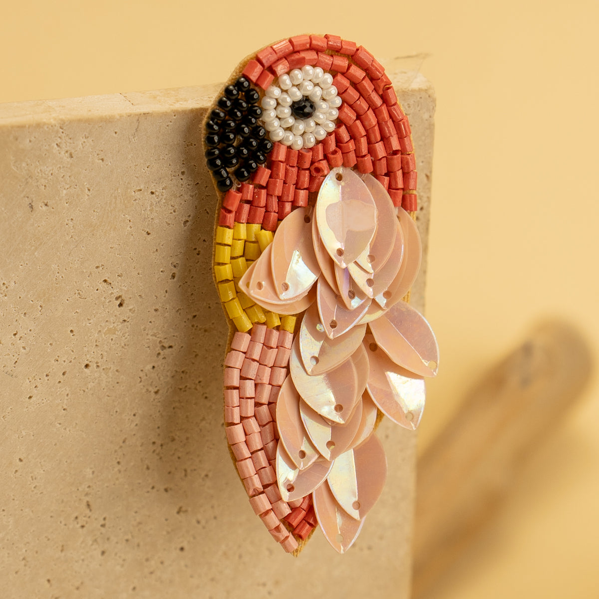 PERROQUET FABRIC AND BEADS HANDMADE EARRING ER480