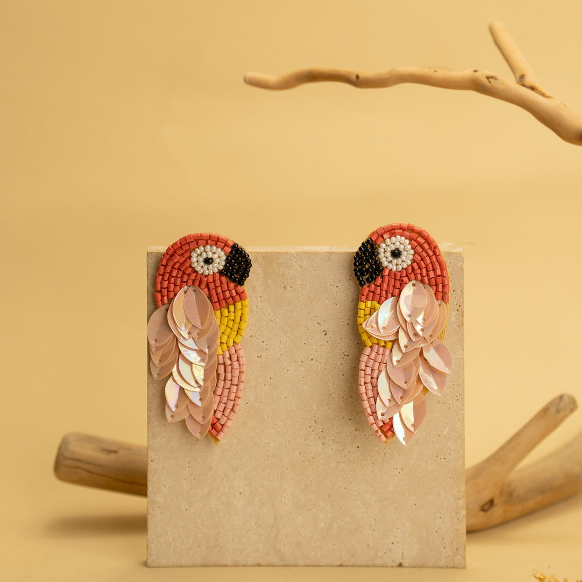 PERROQUET FABRIC AND BEADS HANDMADE EARRING ER480